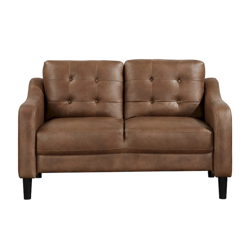 Divanetto Orry 55 pollici, schienale capitonné, microfibra marrone, legno massiccio nero