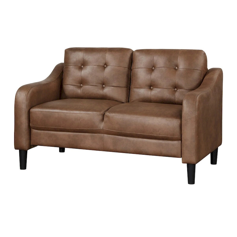 Divanetto Orry 55 pollici, schienale capitonné, microfibra marrone, legno massiccio nero