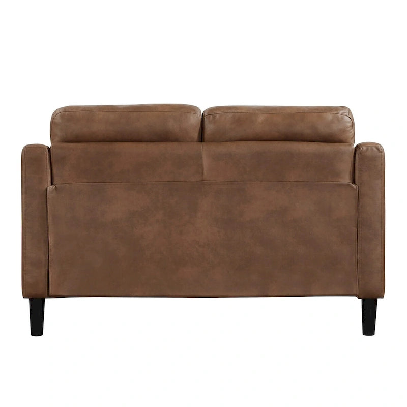 Divanetto Orry 55 pollici, schienale capitonné, microfibra marrone, legno massiccio nero