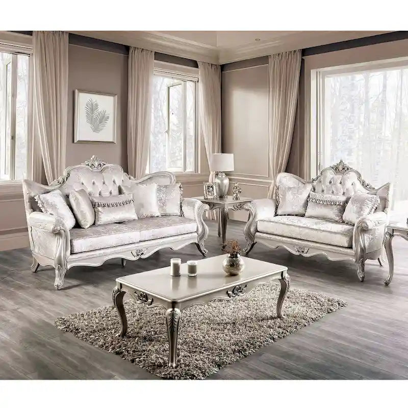 Furniture of America Clarissa Traditional Sofa Set with Button Tufted Back and Accent Pillow