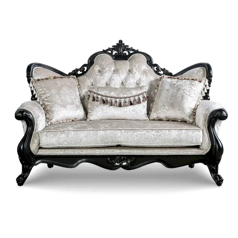 Set divani tradizionale Clarissa di Furniture of America con schienale trapuntato a bottoni e cuscini decorativi