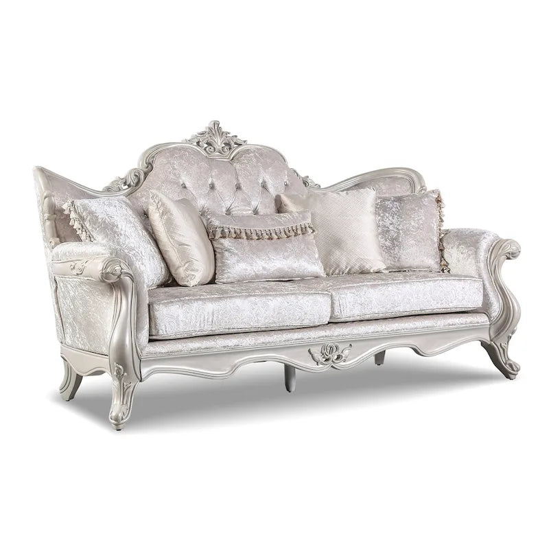 Set divani tradizionale Clarissa di Furniture of America con schienale trapuntato a bottoni e cuscini decorativi