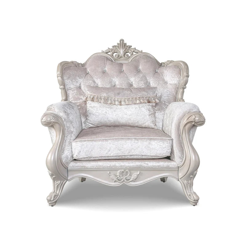 Set divani tradizionale Clarissa di Furniture of America con schienale trapuntato a bottoni e cuscini decorativi