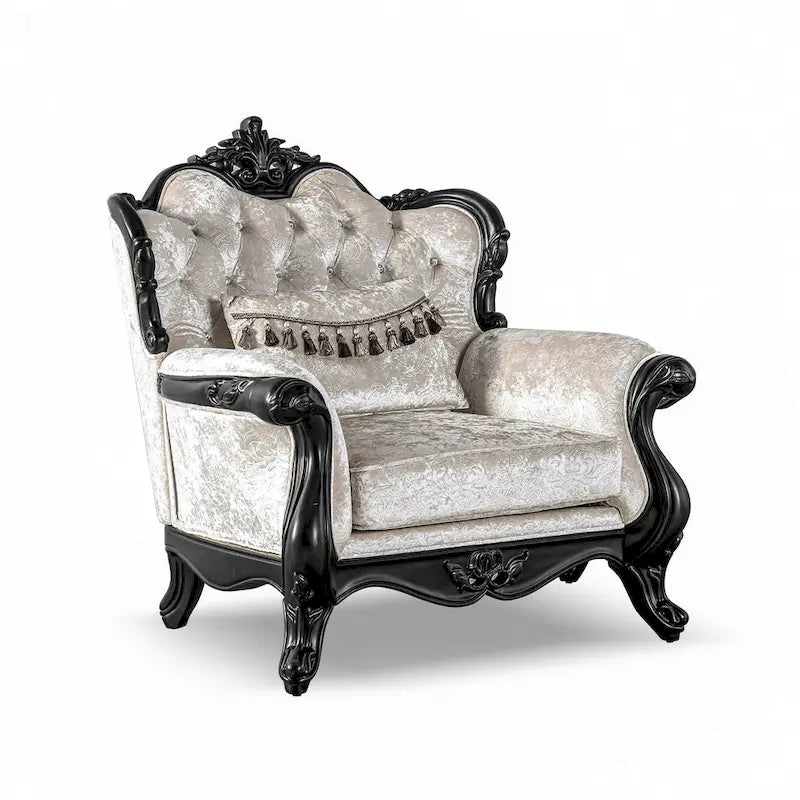 Set divani tradizionale Clarissa di Furniture of America con schienale trapuntato a bottoni e cuscini decorativi