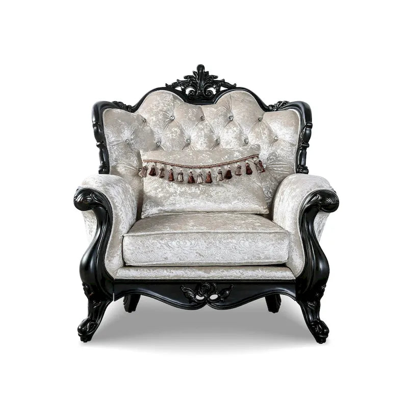 Set divani tradizionale Clarissa di Furniture of America con schienale trapuntato a bottoni e cuscini decorativi