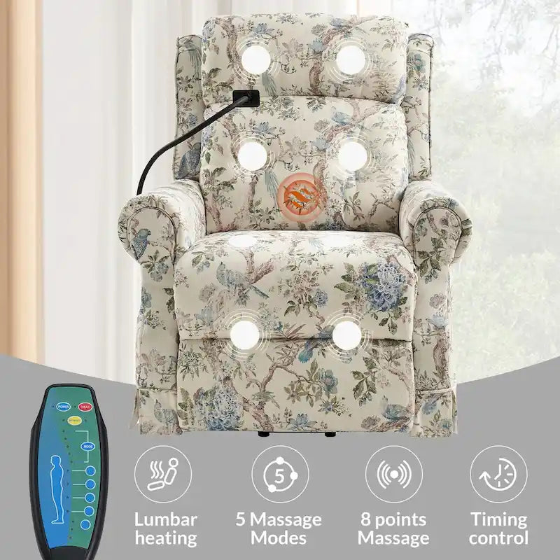 Poltrona reclinabile elettrica Billy Traditional con massaggio, calore e poggiatesta manuale, set da 2 di HULALA HOME