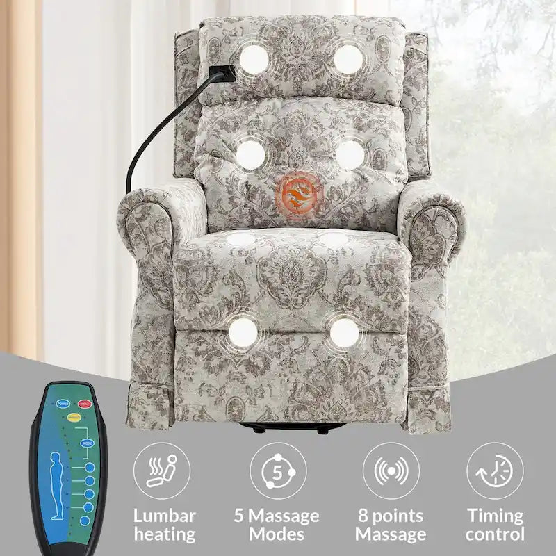 Poltrona reclinabile elettrica Billy Traditional con massaggio, calore e poggiatesta manuale, set da 2 di HULALA HOME