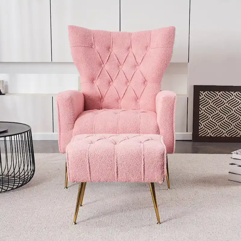 Poltrona a orecchioni imbottita con pouf