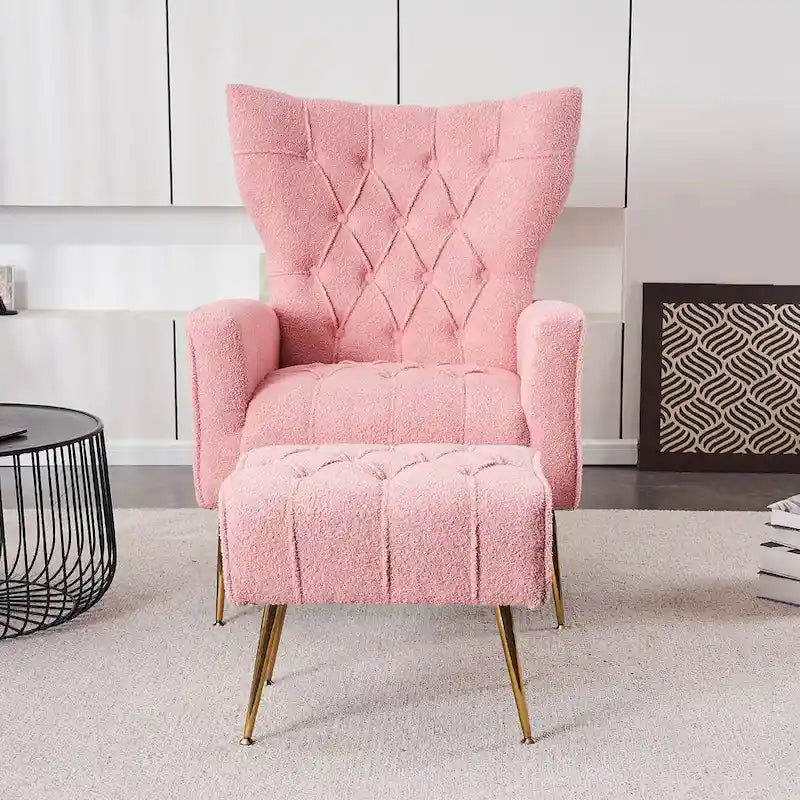 Poltrona a orecchioni imbottita con pouf