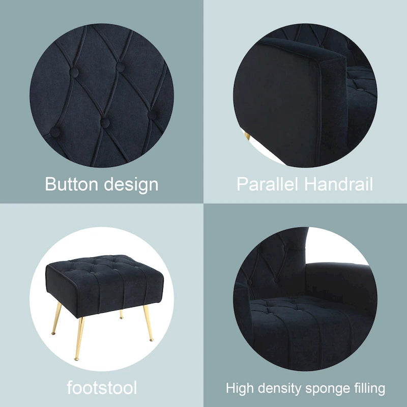 Poltrona a orecchioni imbottita con pouf