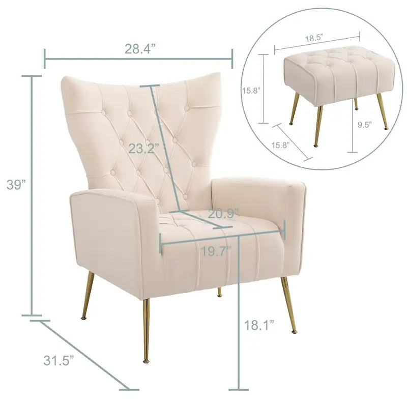 Poltrona a orecchioni imbottita con pouf