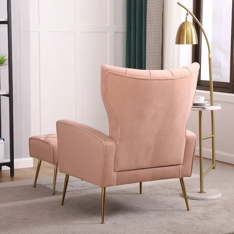 Poltrona a orecchioni imbottita con pouf