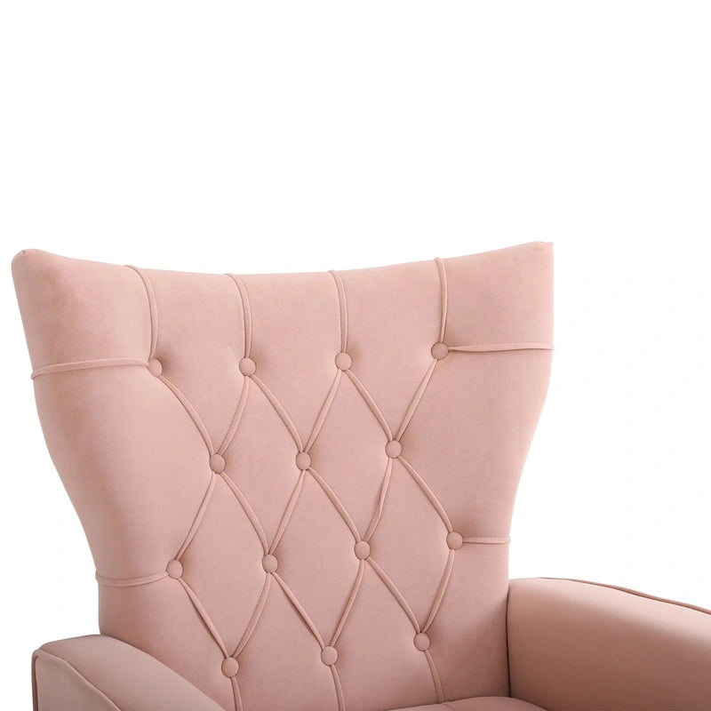 Poltrona a orecchioni imbottita con pouf