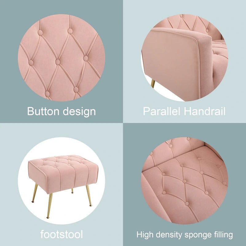Poltrona a orecchioni imbottita con pouf