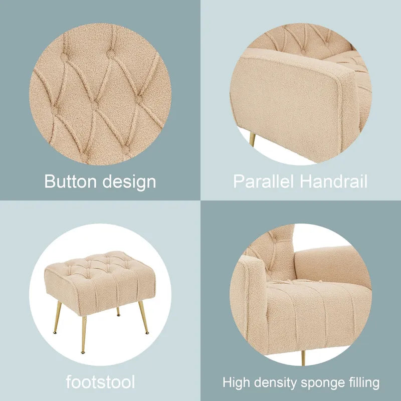 Poltrona a orecchioni imbottita con pouf