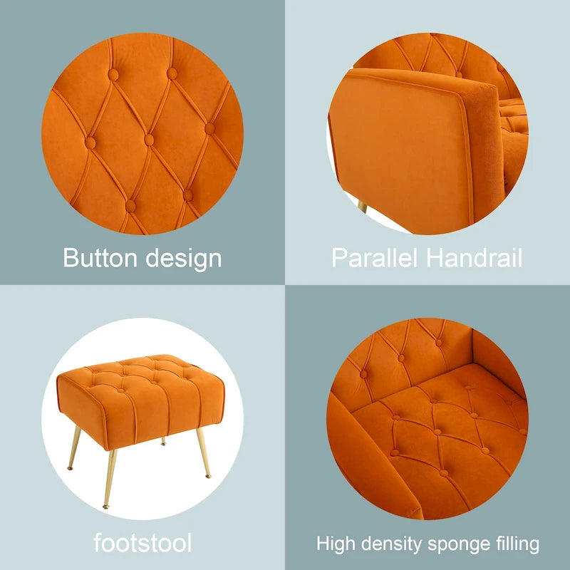 Poltrona a orecchioni imbottita con pouf