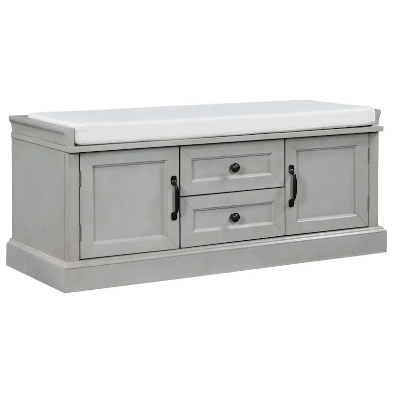 Panca Contenitore con 2 Cassetti, 2 Armadietti e Cuscino Rimovibile - 108L x 40,5P x 44,5A cm