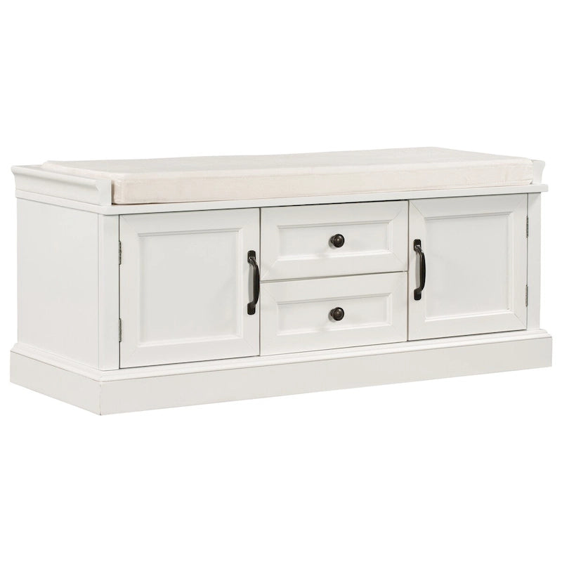 Panca Contenitore con 2 Cassetti, 2 Armadietti e Cuscino Rimovibile - 108L x 40,5P x 44,5A cm
