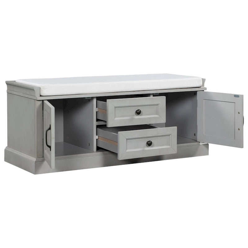 Panca Contenitore con 2 Cassetti, 2 Armadietti e Cuscino Rimovibile - 108L x 40,5P x 44,5A cm