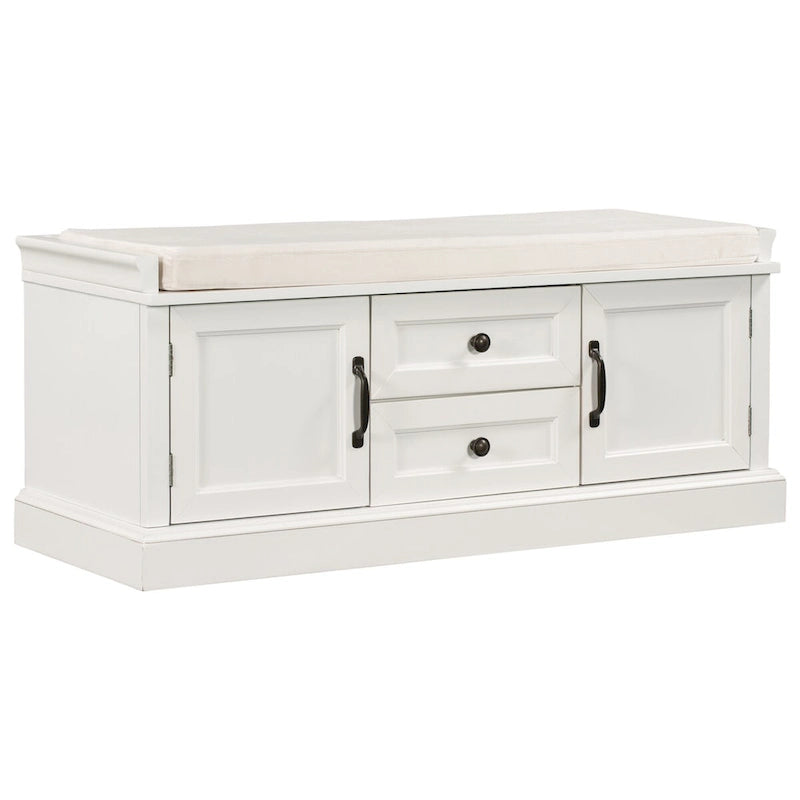 Panca Contenitore con 2 Cassetti, 2 Armadietti e Cuscino Rimovibile - 108L x 40,5P x 44,5A cm