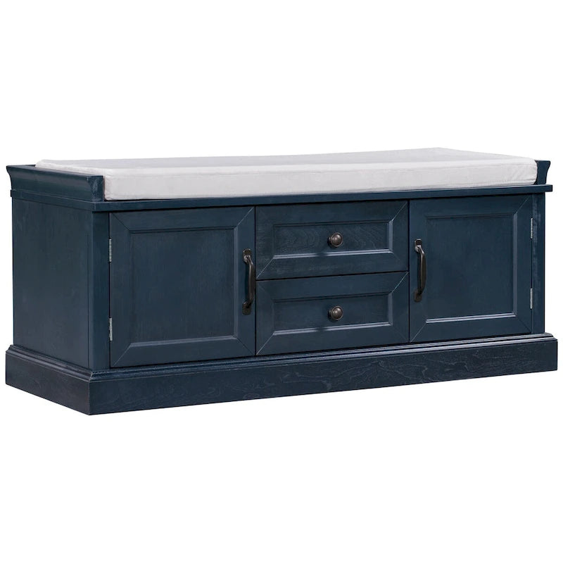 Panca Contenitore con 2 Cassetti, 2 Armadietti e Cuscino Rimovibile - 108L x 40,5P x 44,5A cm