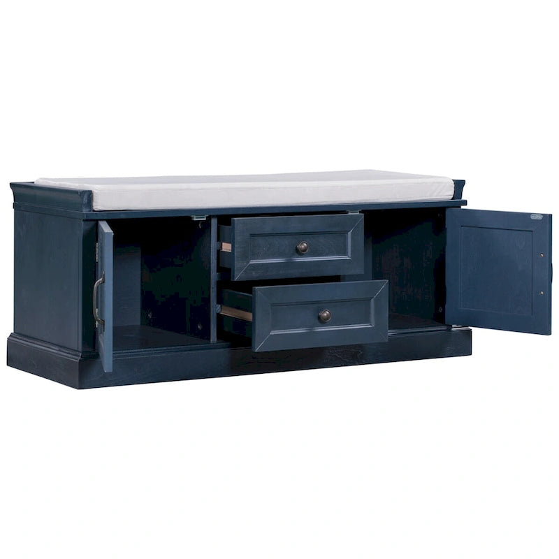 Panca Contenitore con 2 Cassetti, 2 Armadietti e Cuscino Rimovibile - 108L x 40,5P x 44,5A cm