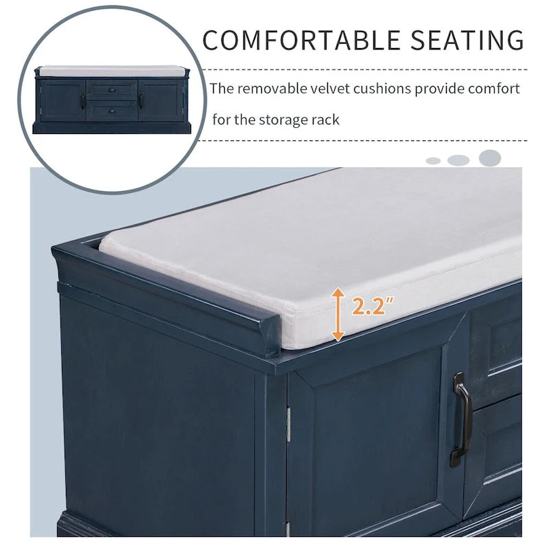 Panca Contenitore con 2 Cassetti, 2 Armadietti e Cuscino Rimovibile - 108L x 40,5P x 44,5A cm