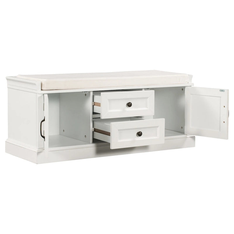 Panca Contenitore con 2 Cassetti, 2 Armadietti e Cuscino Rimovibile - 108L x 40,5P x 44,5A cm