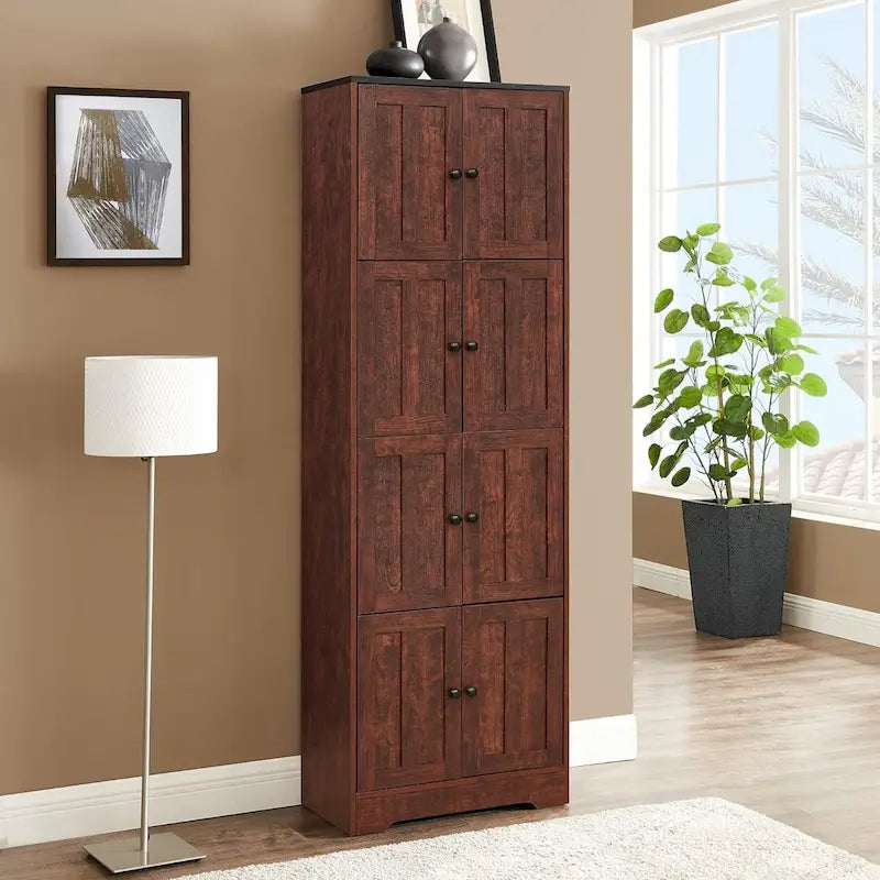 Mobile Contenitore Alto con 8 Ante e 4 Ripiani, Armadietto a Muro per Soggiorno, Cucina, Ufficio, Camera da Letto, Bagno