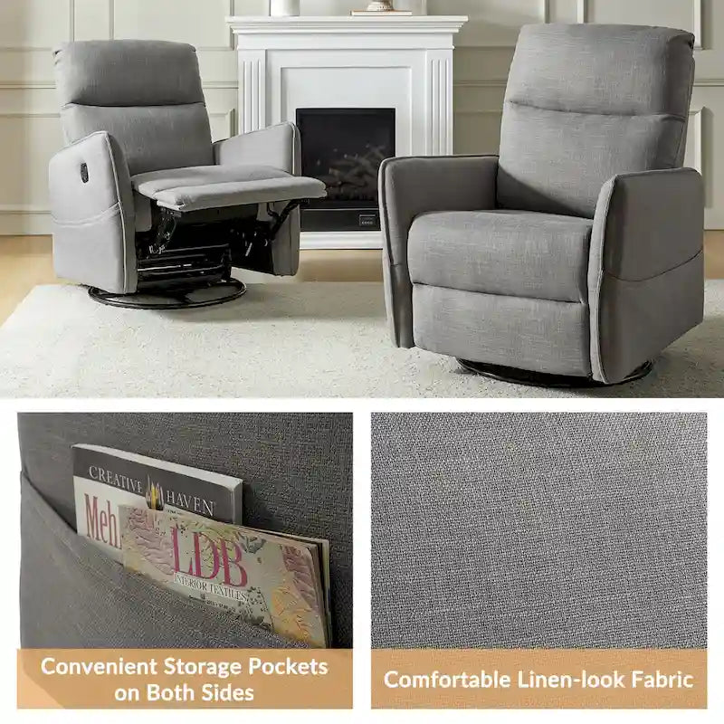 Poltrona reclinabile girevole Curtis Rocker con due tasche laterali di HULALA HOME