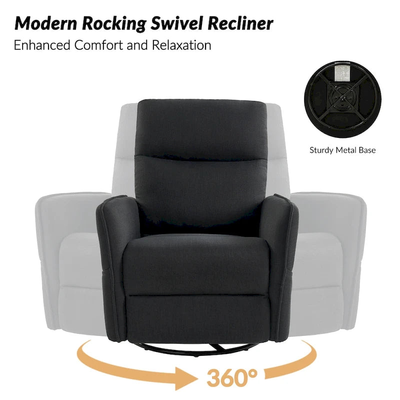 Poltrona reclinabile girevole Curtis Rocker con due tasche laterali di HULALA HOME
