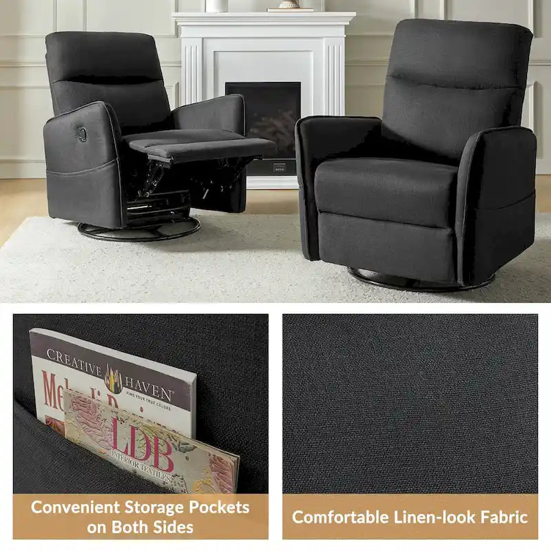 Poltrona reclinabile girevole Curtis Rocker con due tasche laterali di HULALA HOME