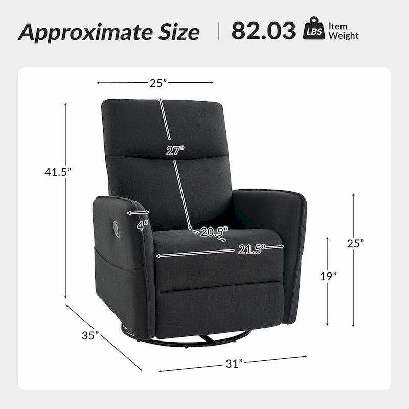 Poltrona reclinabile girevole Curtis Rocker con due tasche laterali di HULALA HOME