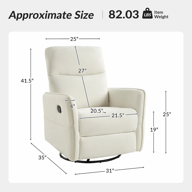Poltrona reclinabile girevole Curtis Rocker con due tasche laterali di HULALA HOME
