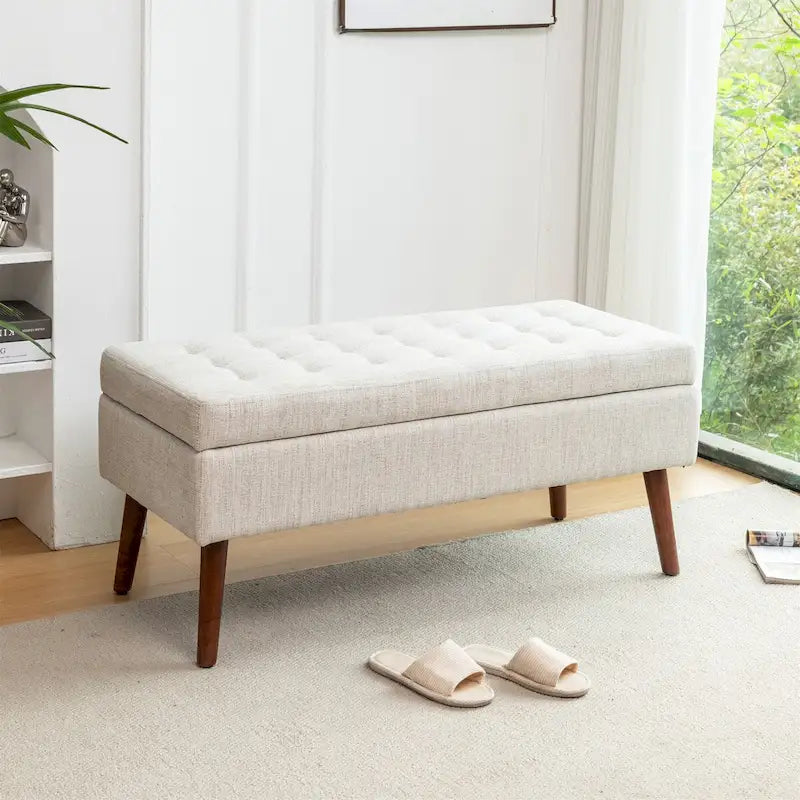 Panca in lino per letto con contenitore