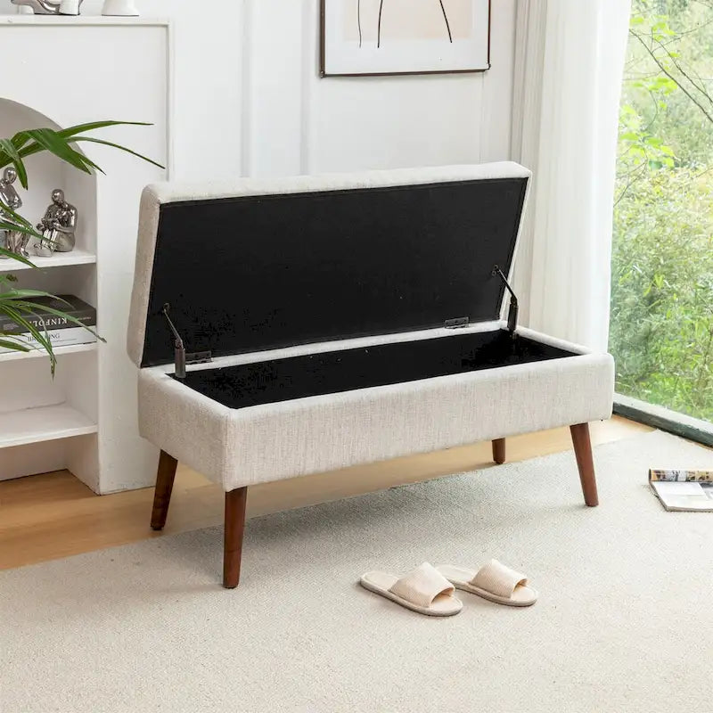 Panca in lino per letto con contenitore