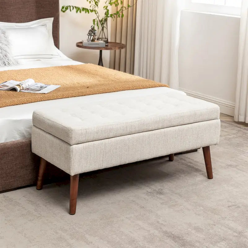 Panca in lino per letto con contenitore