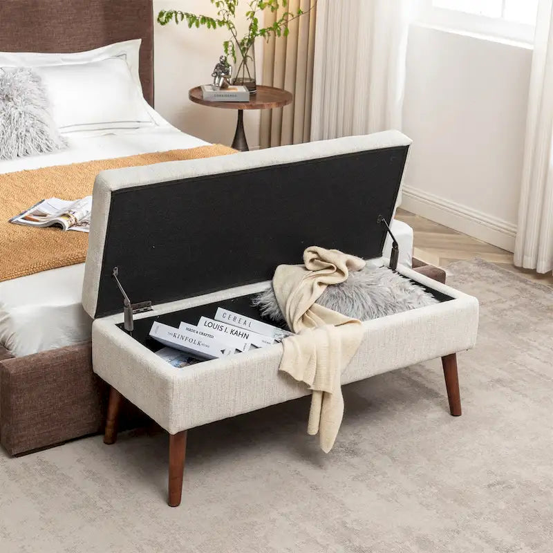 Panca in lino per letto con contenitore