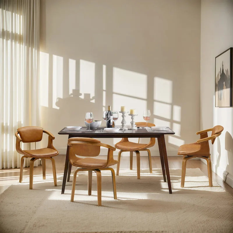 Art Leon Set di 4 Sedie Girevoli in Legno e Similpelle