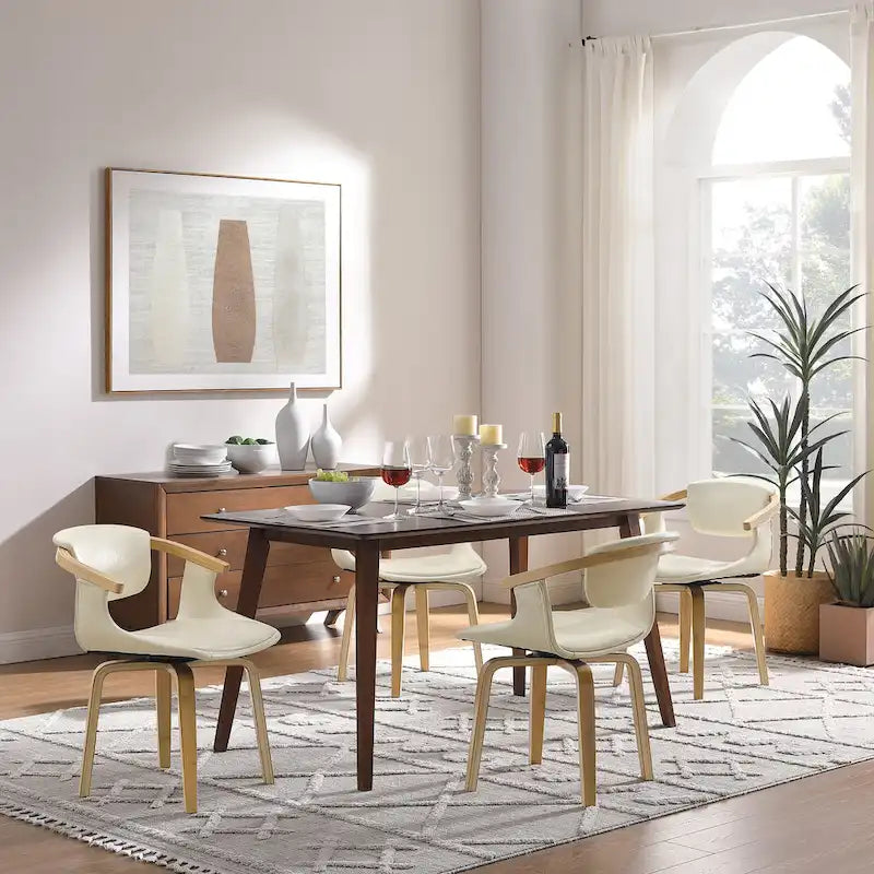 Art Leon Set di 4 Sedie Girevoli in Legno e Similpelle