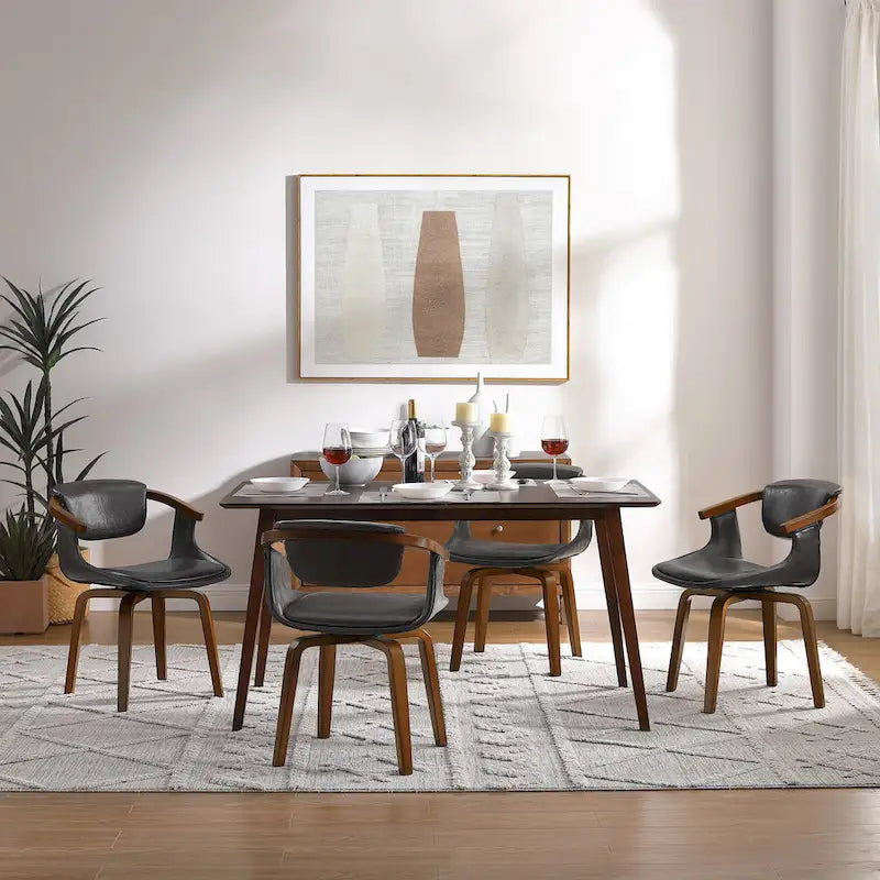 Art Leon Set di 4 Sedie Girevoli in Legno e Similpelle