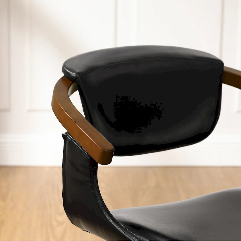 Art Leon Set di 4 Sedie Girevoli in Legno e Similpelle