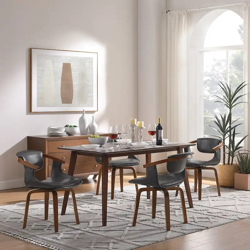 Art Leon Set di 4 Sedie Girevoli in Legno e Similpelle