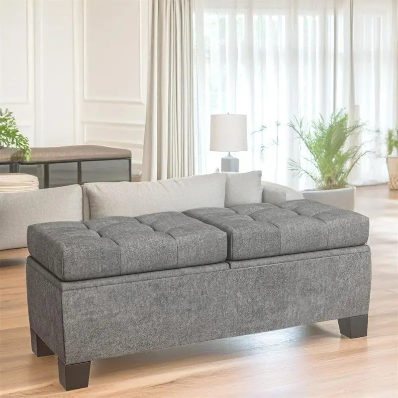 Panca Pouf Imbottita con Contenitore e Struttura in Acciaio da 46 pollici