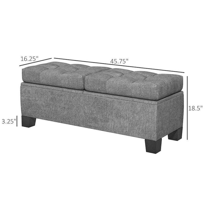 Panca Pouf Imbottita con Contenitore e Struttura in Acciaio da 46 pollici