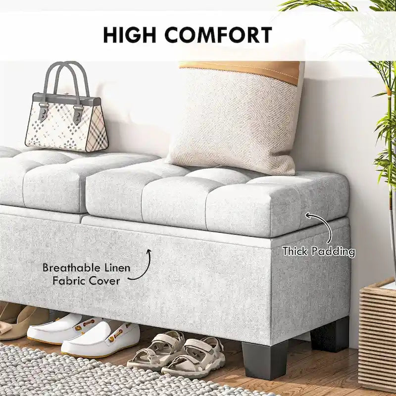 Panca Pouf Imbottita con Contenitore e Struttura in Acciaio da 46 pollici