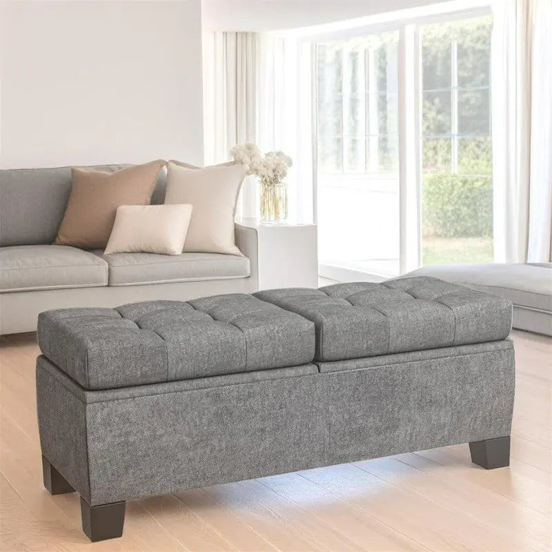 Panca Pouf Imbottita con Contenitore e Struttura in Acciaio da 46 pollici