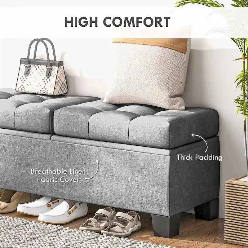 Panca Pouf Imbottita con Contenitore e Struttura in Acciaio da 46 pollici