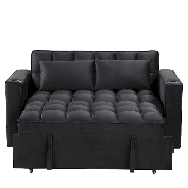 Divano Letto Multifunzione in Velluto, Portabicchieri, Porta USB