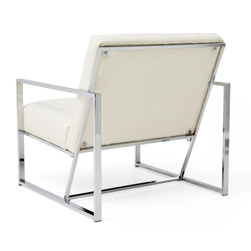 Glitzhome Sedia d'accento trapuntata in similpelle PU crema di metà secolo 30,50H con struttura cromata